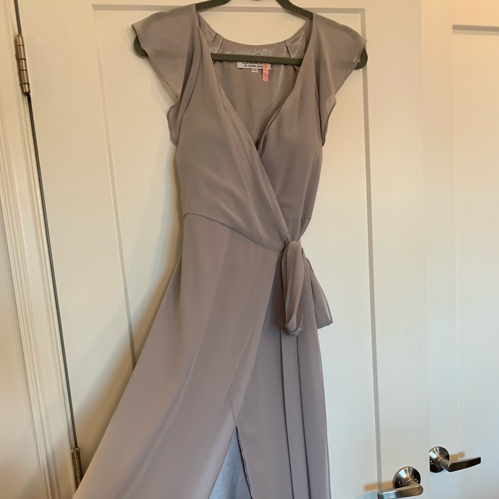 “Silver belles” sheer wrap bridesmaid dress